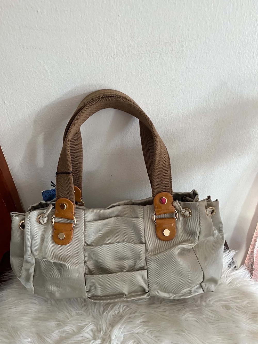 Simply Vera Vera Wang Cream Shoulder Bag with Brown Handles